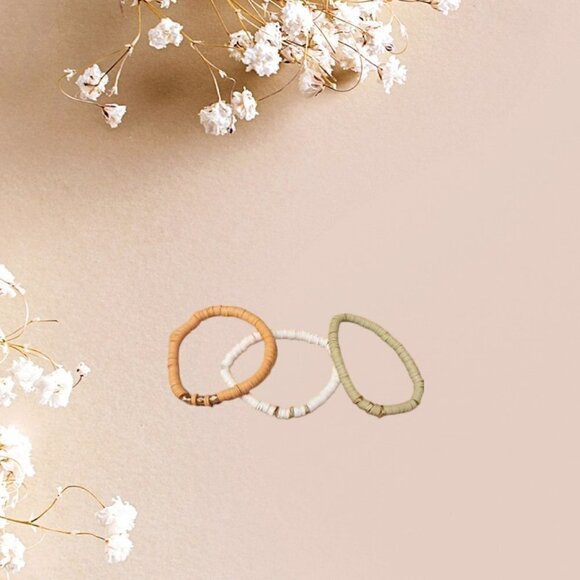 Vinyl Bracelets in Faded Green, White and Light Orange  with Gold Spacers - New - Picture 2 of 2